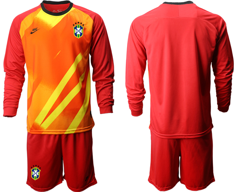 Men 2020-2021 Season National team Brazil goalkeeper Long sleeve red Soccer Jersey